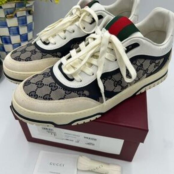 Men's Gucci re-web canvas/leather sneakers size 13 made in Italy like new - Picture 6 of 9